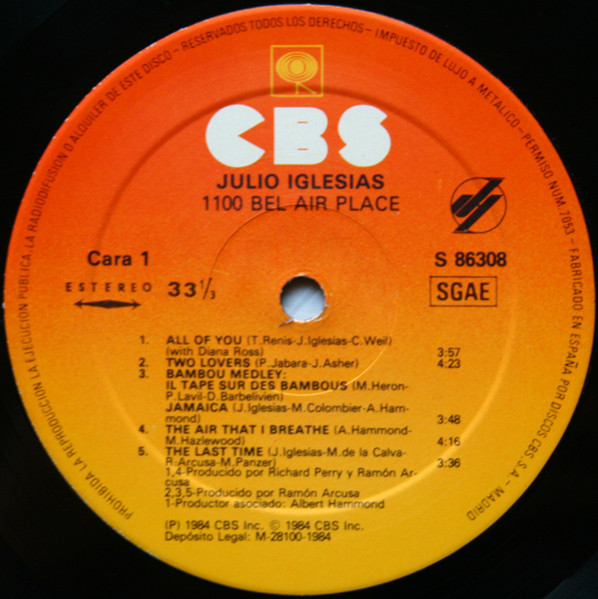 Julio Iglesias - 1100 Bel Air Place | CBS (S 86308) - 3