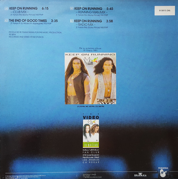 Milli Vanilli - Keep On Running | Hansa (3A 613 813) - 3 Milli Vanilli - Keep On Running | Hansa (3A 613 813) - 3
