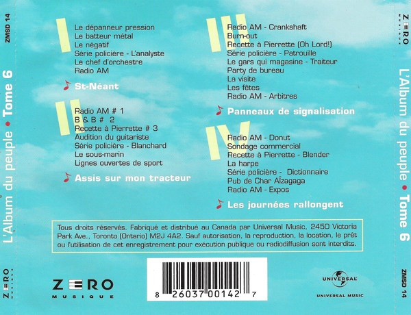 François Pérusse - L'Album Du Peuple Tome 6 [CD] | Zero Musique (ZMSD 14) - 2
