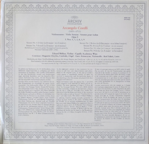 Arcangelo Corelli - Eduard Melkus - Violinsonaten · Violin Sonatas · Sonates Pour Violon · Op. 5, I. Nos. 1·7·2·8·3·9 | Archiv Produktion (2533 132) - 2