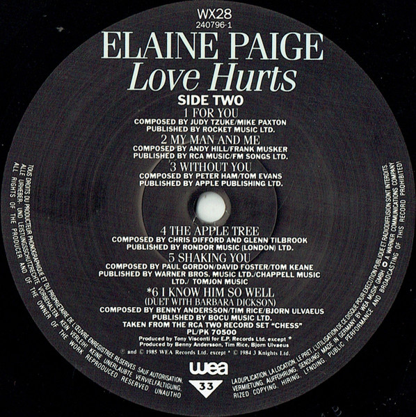 Elaine Paige - Love Hurts | WEA (240796-1) - 4