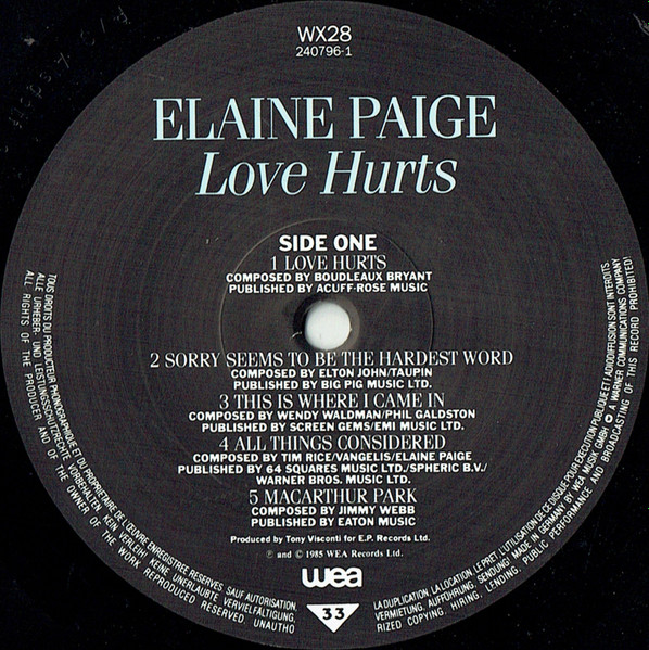 Elaine Paige - Love Hurts | WEA (240796-1) - 3