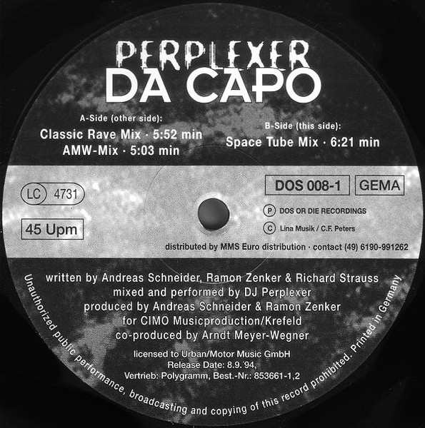 Perplexer - Da Capo | Dos Or Die Recordings (DOS 008-1) - main