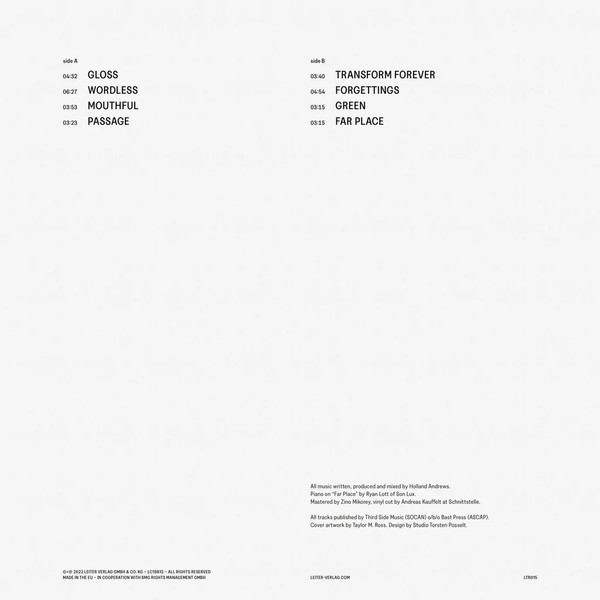 Holland Andrews - Wordless / Forgettings | Leiter Verlag GmbH & Co. KG (LTR015) - 2 Holland Andrews - Wordless / Forgettings | Leiter Verlag GmbH & Co. KG (LTR015) - 2