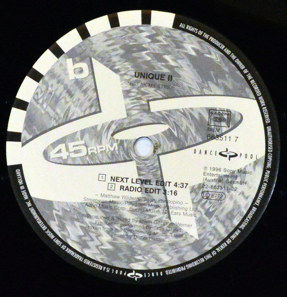 Unique II - Break My Stride (The Remixes) | Dance Pool (DAN 663511 7) - 4