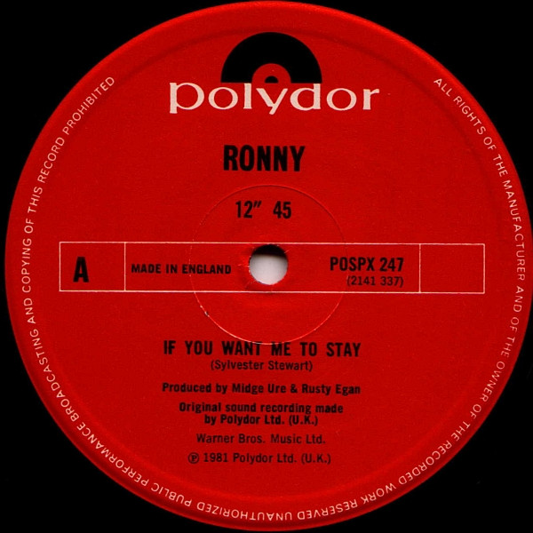 Ronny - If You Want Me To Stay | Polydor (POSPX 247) - 3