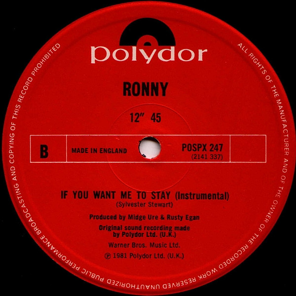 Ronny - If You Want Me To Stay | Polydor (POSPX 247) - 4