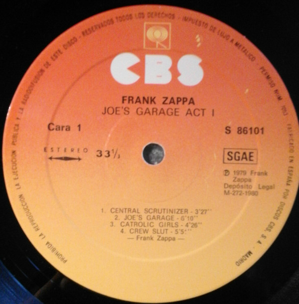 Frank Zappa - Joe's Garage Act I | CBS (S 86101) - 3