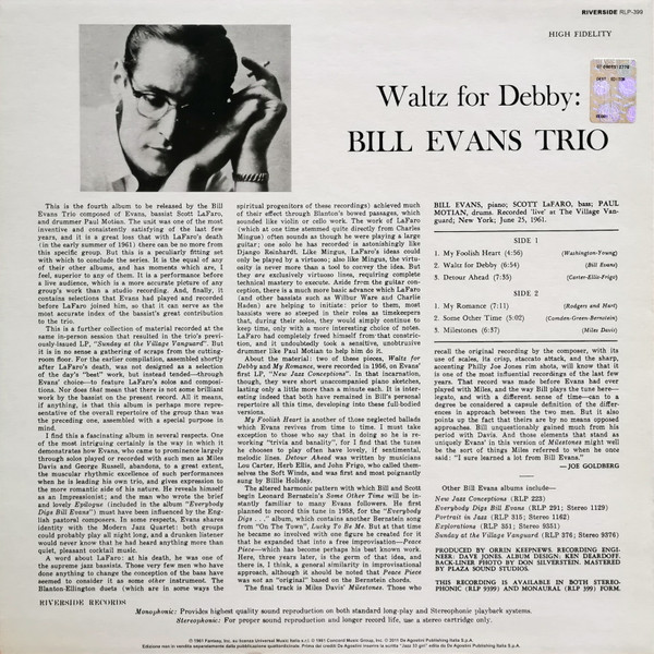 The Bill Evans Trio - Waltz For Debby | Riverside Records (RLP 399) - 2
