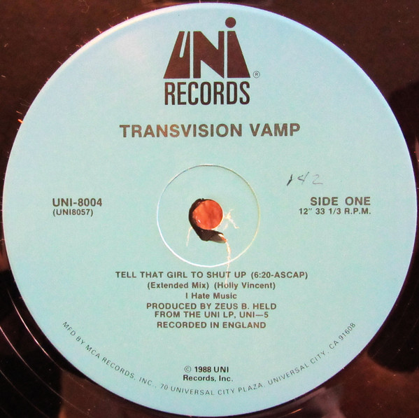 Transvision Vamp - Tell That Girl To Shut Up | UNI Records (UNI-8004) - 3