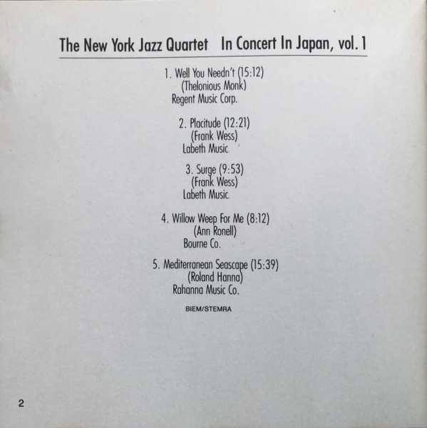 New York Jazz Quartet - In Concert In Japan Volume One | Epic (EPC 460418 2) - 4