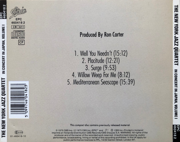 New York Jazz Quartet - In Concert In Japan Volume One | Epic (EPC 460418 2) - 2