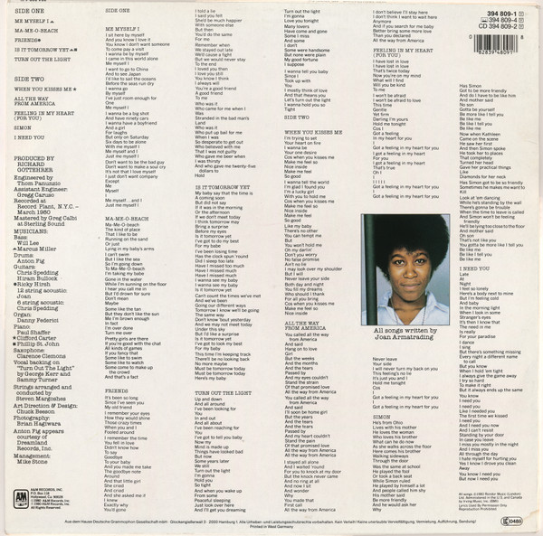 Joan Armatrading - Me Myself I | A&M Records (394 809-1) - 2