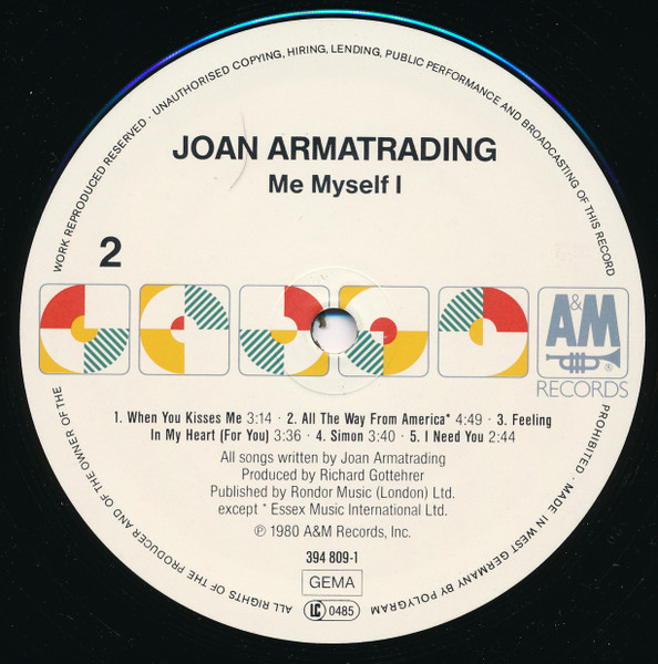Joan Armatrading - Me Myself I | A&M Records (394 809-1) - 4