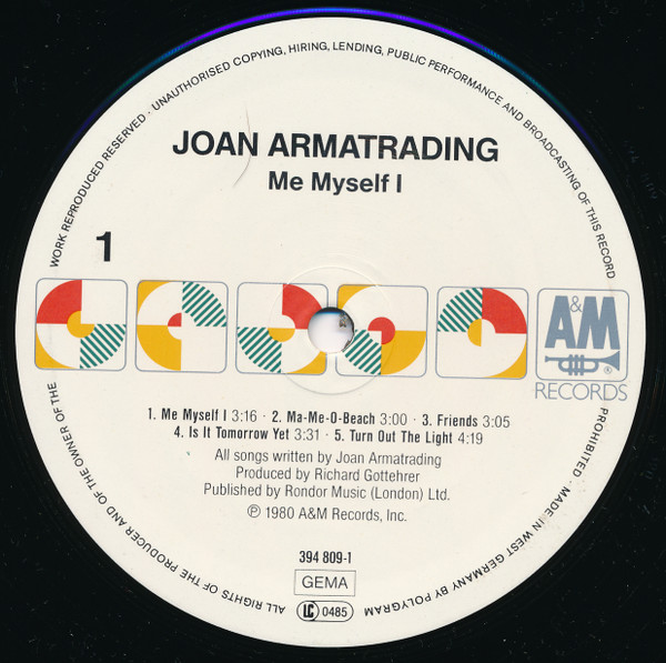 Joan Armatrading - Me Myself I | A&M Records (394 809-1) - 3