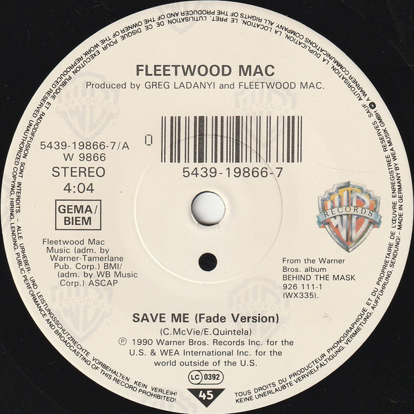 Fleetwood Mac - Save Me | Warner Bros. Records (5439-19866-7) - 3