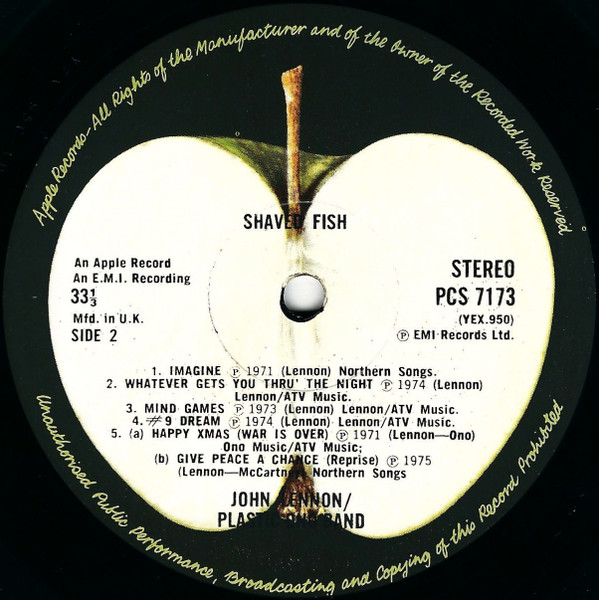 John Lennon , The Plastic Ono Band - Shaved Fish | Apple Records (PCS 7173) - 2 John Lennon , The Plastic Ono Band - Shaved Fish | Apple Records (PCS 7173) - 2