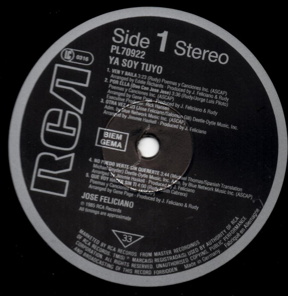 José Feliciano - Ya Soy Tuyo | RCA (PL70922) - 3