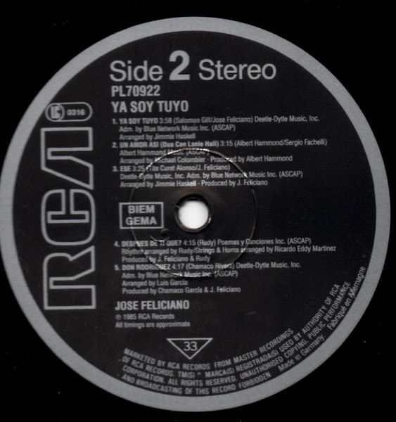 José Feliciano - Ya Soy Tuyo | RCA (PL70922) - 4