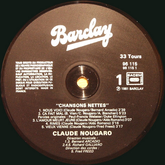 Claude Nougaro - Chansons Nettes | Barclay (96.115) - 2