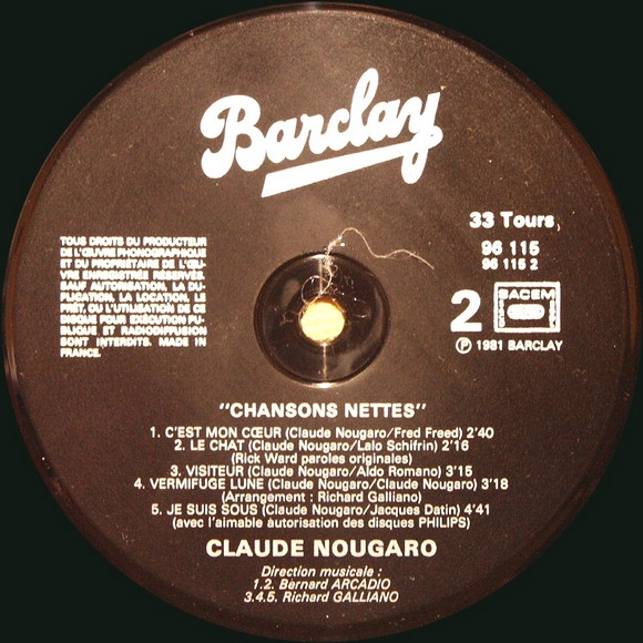 Claude Nougaro - Chansons Nettes | Barclay (96.115) - 3