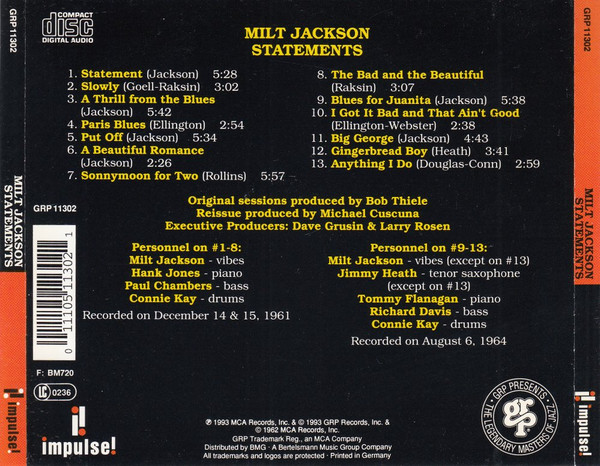 Milt Jackson - Statements | Impulse! (GRP 11302) - 2