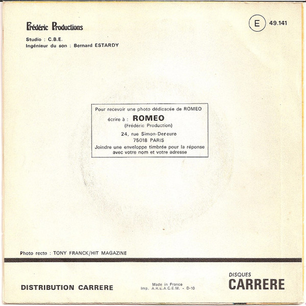 Romeo - Ave Maria De Schubert | Disques Carrere (49.141) - 2