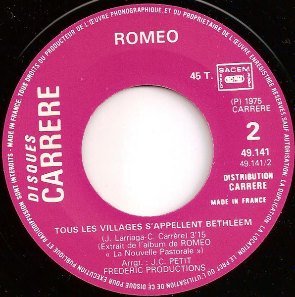 Romeo - Ave Maria De Schubert | Disques Carrere (49.141) - 4