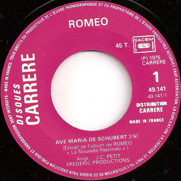 Romeo - Ave Maria De Schubert | Disques Carrere (49.141) - 3