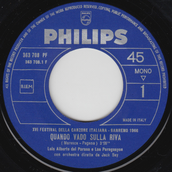 Luis Alberto del Parana y Los Paraguayos - Quando Vado Sulla Riva | Philips (363 708 PF) - 3