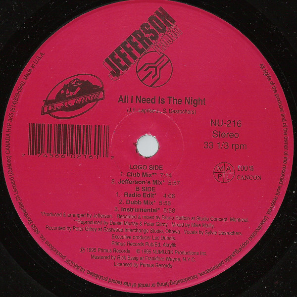 Jefferson Project - All I Need Is The Night | Numuzik Inc. (NU-216) - main