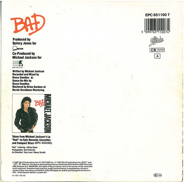 Michael Jackson - Bad | Epic (651100 7) - 2