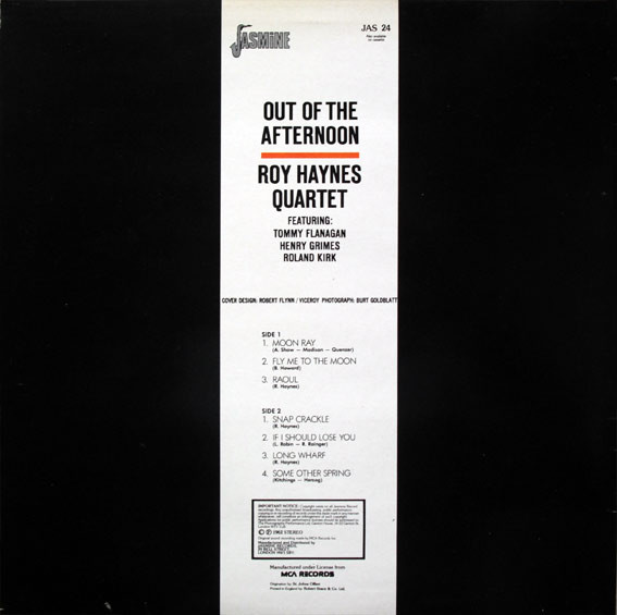 Roy Haynes Quartet - Out Of The Afternoon | Jasmine Records (JAS 24) - 2 Roy Haynes Quartet - Out Of The Afternoon | Jasmine Records (JAS 24) - 2