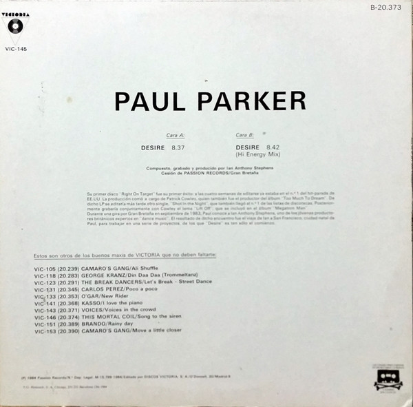 Paul Parker - Desire | Victoria (B-20.373) - 2