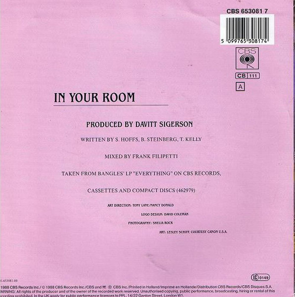 Bangles - In Your Room | CBS (CBS 653081 7) - 2