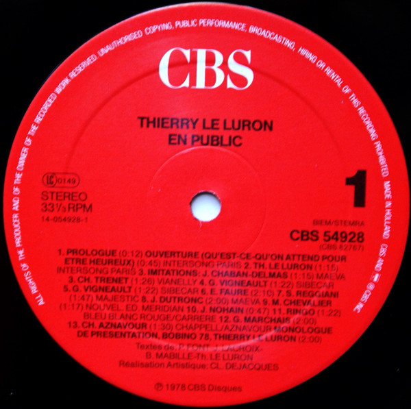 Thierry Le Luron - En Public | CBS (CBS 54928) - 3