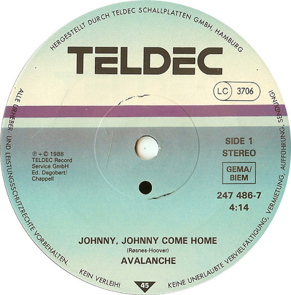 Avalanche - Johnny, Johnny Come Home | TELDEC (247 486-7) - 3