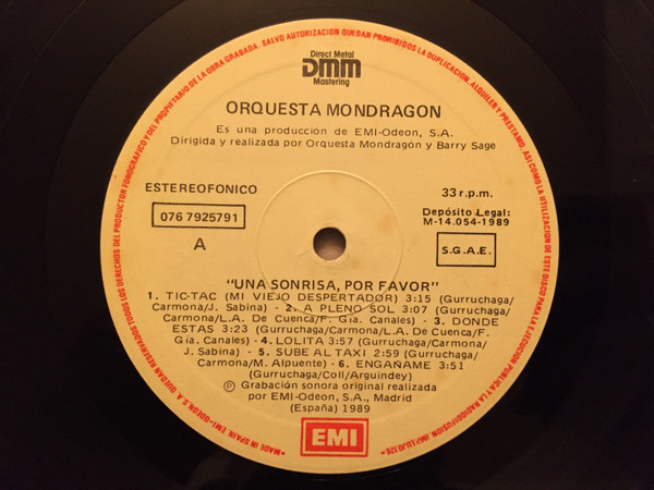 Orquesta Mondragón - Una Sonrisa, Por Favor | EMI (076 7925791) - 3