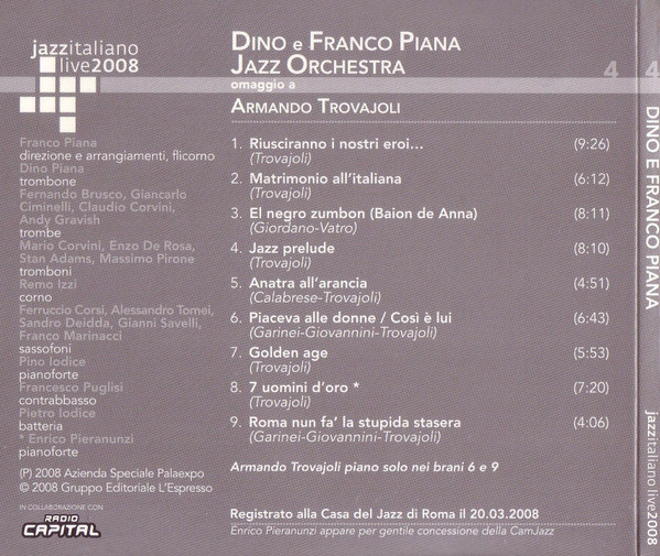 Dino E Franco Piana Jazz Orchestra - Omaggio A Armando Trovajoli | Casa Del Jazz (CdJ3_04) - 2 Dino E Franco Piana Jazz Orchestra - Omaggio A Armando Trovajoli | Casa Del Jazz (CdJ3_04) - 2