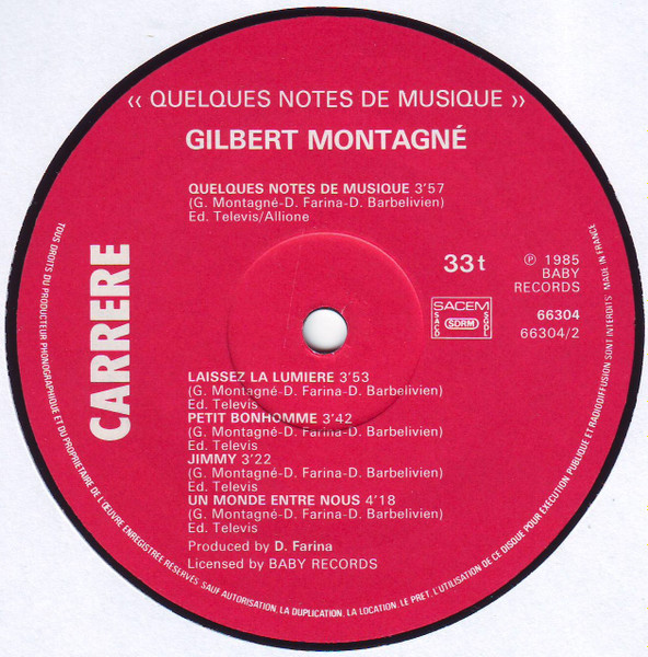 Gilbert Montagné - Quelques Notes De Musique | Carrere (66304) - 4