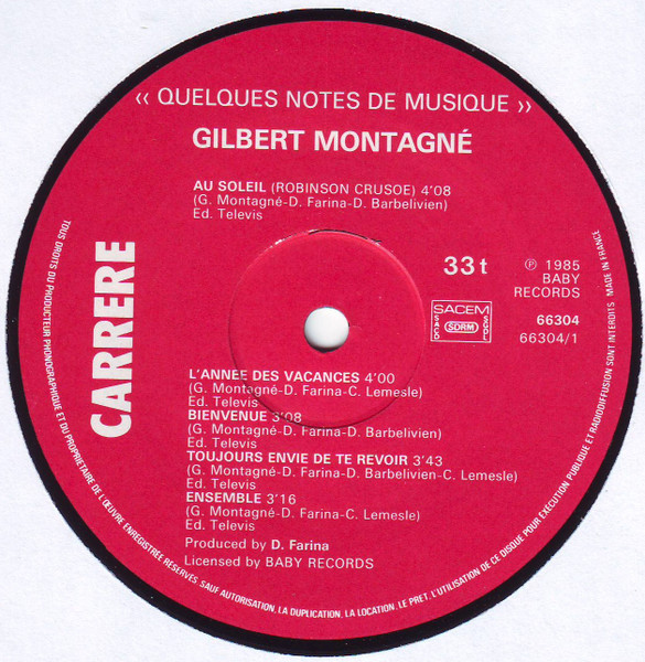 Gilbert Montagné - Quelques Notes De Musique | Carrere (66304) - 3