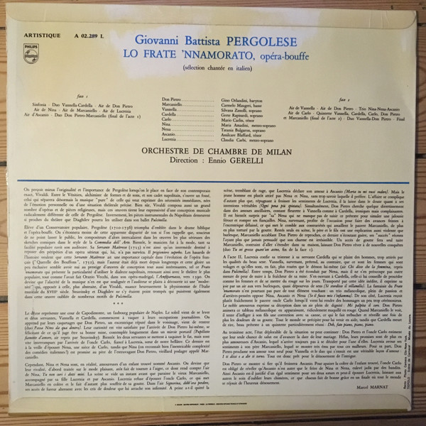 Giovanni Battista Pergolesi - Lo Frate 'Nnamorato | Philips (A 02.289 L) - 2