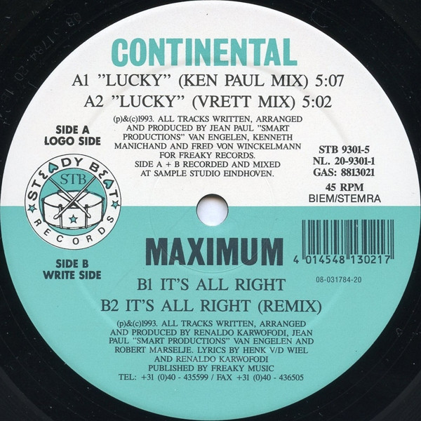 Continental / Maximum - Lucky / It's All Right | Steady Beat Records (STB 9301-5) - 2