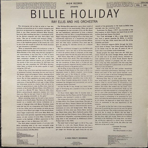 Billie Holiday With Ray Ellis And His Orchestra - Last Recording | MGM Records (2304 392) - 2 Billie Holiday With Ray Ellis And His Orchestra - Last Recording | MGM Records (2304 392) - 2