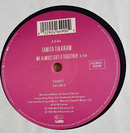 Tanita Tikaram - We Almost Got It Together | WEA (YZ 443T) - 3 Tanita Tikaram - We Almost Got It Together | WEA (YZ 443T) - 3
