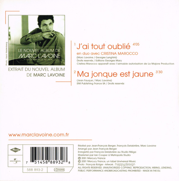 Marc Lavoine En Duo Avec Cristina Marocco - J'ai Tout Oublié | Mercury (588 893-2) - 2