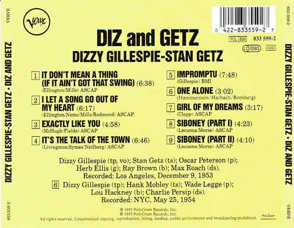 Dizzy Gillespie And Stan Getz - Diz And Getz | Verve Records (833 559-2) - 2