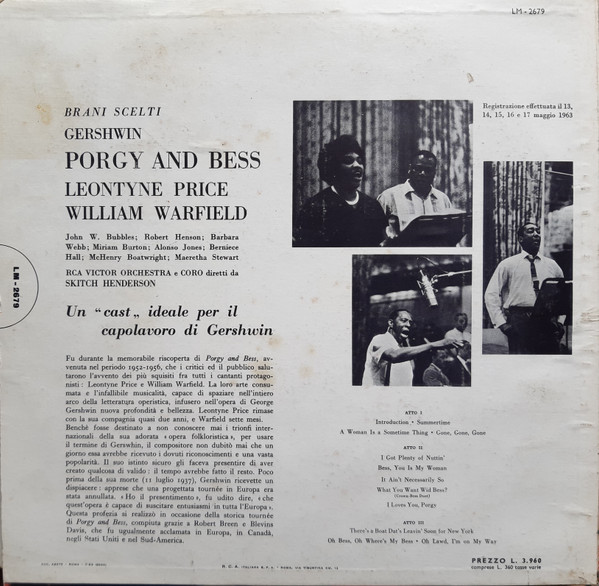 George Gershwin , Leontyne Price / William Warfield - Gershwin's Porgy And Bess (Brani Scelti) | RCA Victor Red Seal (LM 2679) - 2