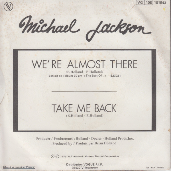 Michael Jackson - We're Almost There / Take Me Back | Motown (101543) - 2