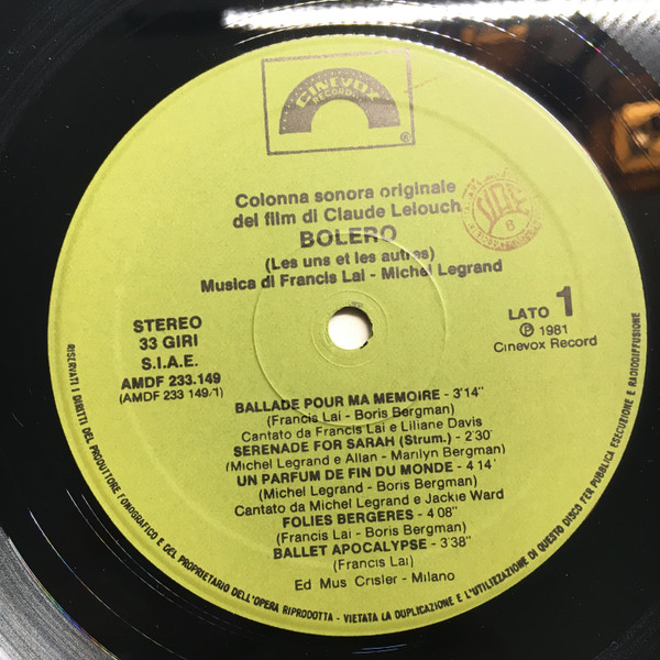 Francis Lai - Michel Legrand - Bolero (Colonna Sonora Originale) | Cinevox Record (AMDF 233.149) - 3 Francis Lai - Michel Legrand - Bolero (Colonna Sonora Originale) | Cinevox Record (AMDF 233.149) - 3
